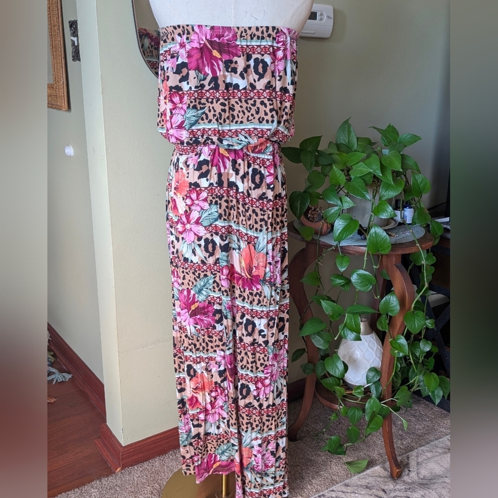 Lascana for Venus Strapless Maxi Dress Large Floral Animal Print Pockets EUC - Picture 9 of 16